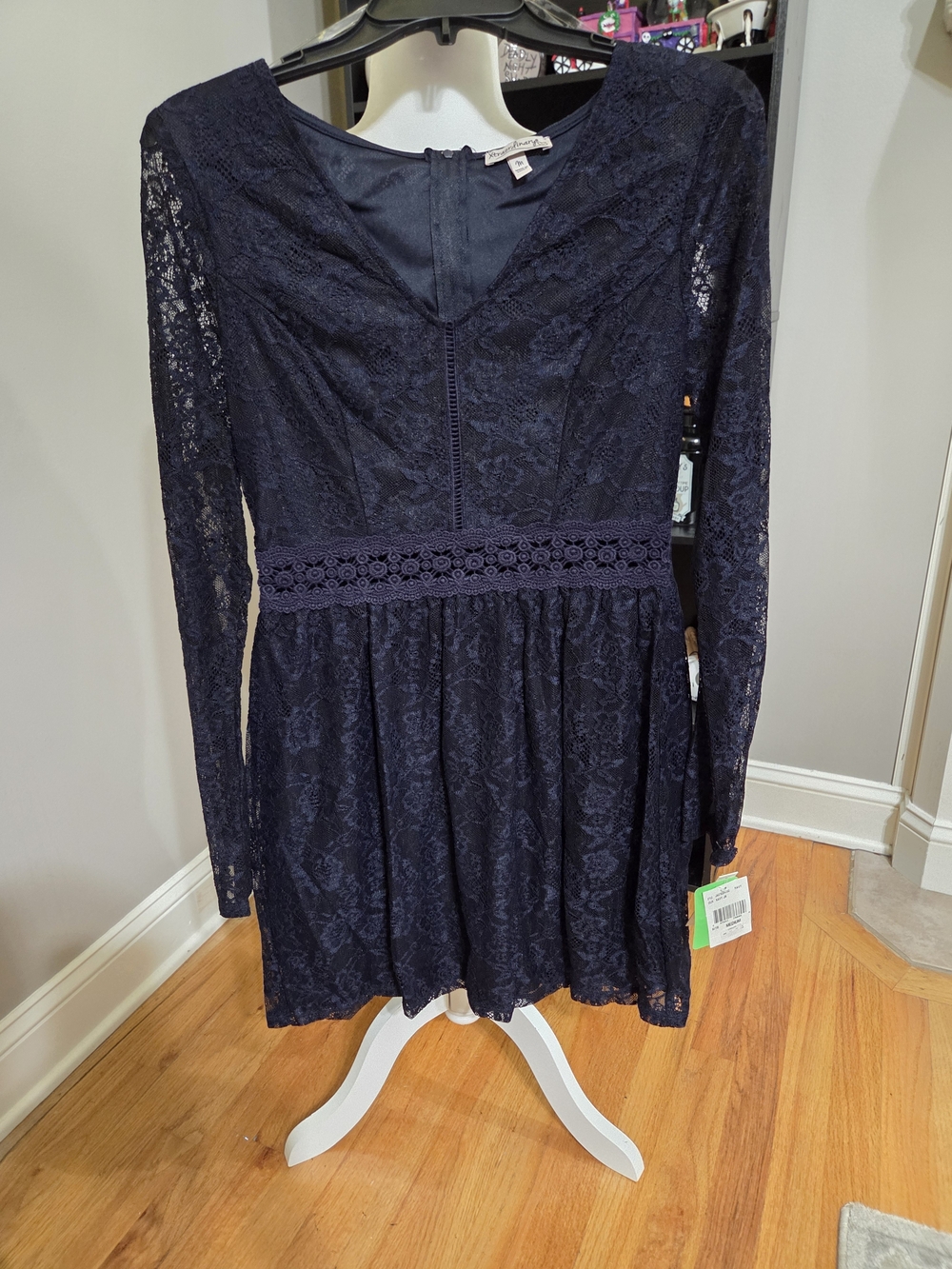 Xtraordinary Navy Lace Long-Sleeve Formal Dress Jrs.